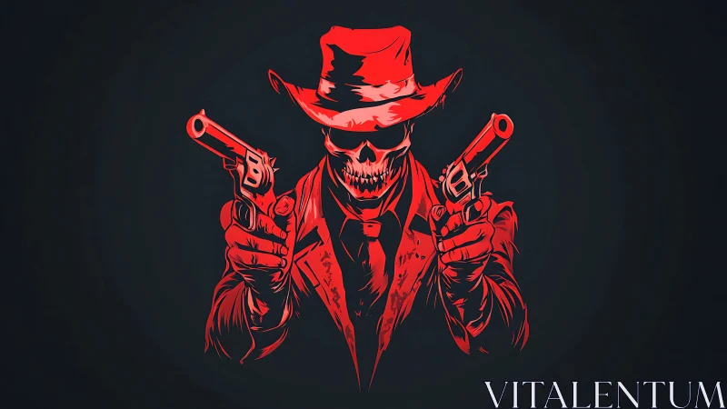 Red skeletal gunslinger in dual-wield frontal pose on dark ground