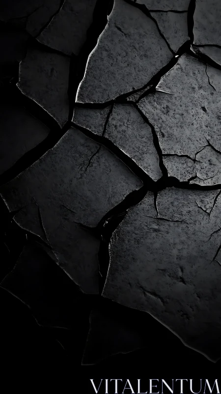 Dark cracked surface texture shows irregular fractured plates