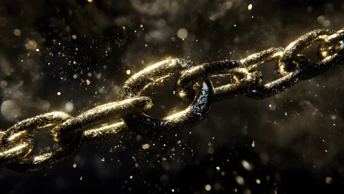 Close-up of Glittering Metal Chain Link in Dramatic Lighting.