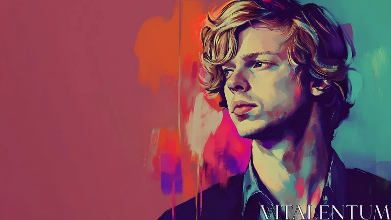 Portrait of contemplative man rendered in bold digital brushwork