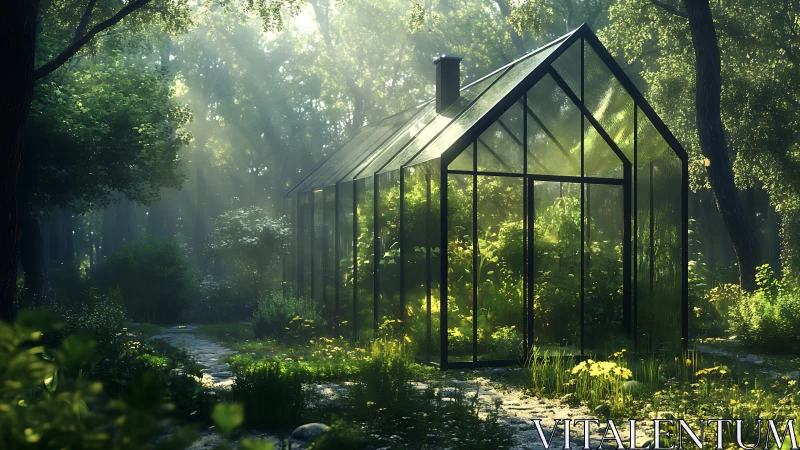 Glasshouse microclimate in sun-dappled temperate forest clearing.