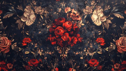 Dark Romance: Crimson Blooms Against Tarnished Gold.