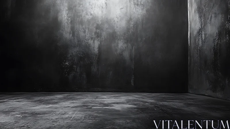 Empty concrete room in dramatic shadow and light interplay.