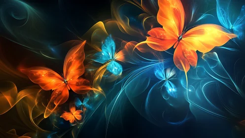 Luminous fractal butterflies in dynamic neon light fields.