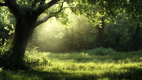 Sunlit forest clearing renders controlled natural luminance