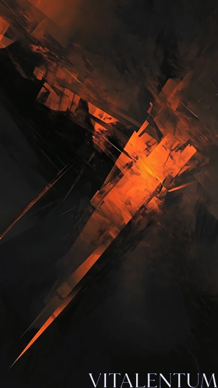 Angular orange fracture pierces deep black atmospheric field