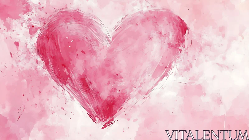 Pink Watercolor Heart with Dispersing Paint Splashes