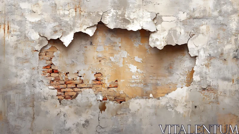 Weathered plaster wall with exposed bricks in rustic style.