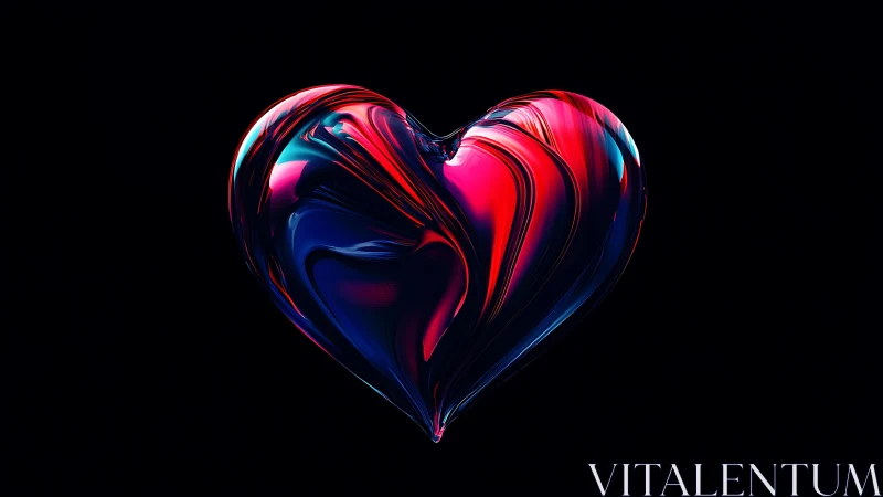 Fluid Gradient Heart Form: Neon Magenta-Cyan Metallic Sculpture