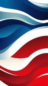 Red, white and blue curved wave pattern in vertical layout.