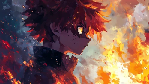 Incandescent anime profile amid turbulent combustion field.