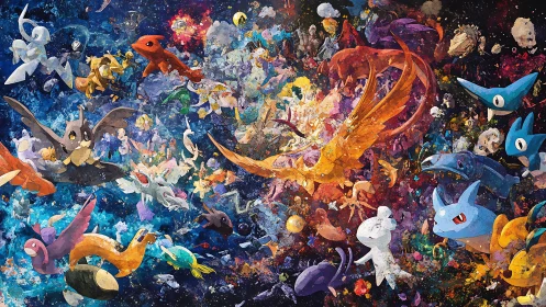 Cosmic creature nebula swirling in explosive color fields.