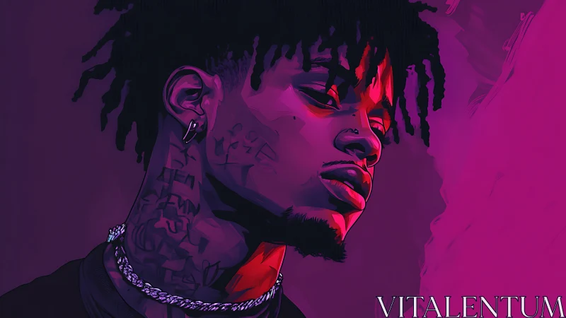 Chromatic portrait with neon rim lighting and vector gradients.