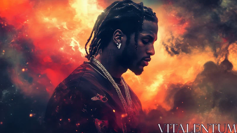 Nebula-lit profile turns quiet introspection into cosmic flame