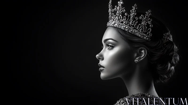 Crowned in starlight, a monochrome queen carves the dark.