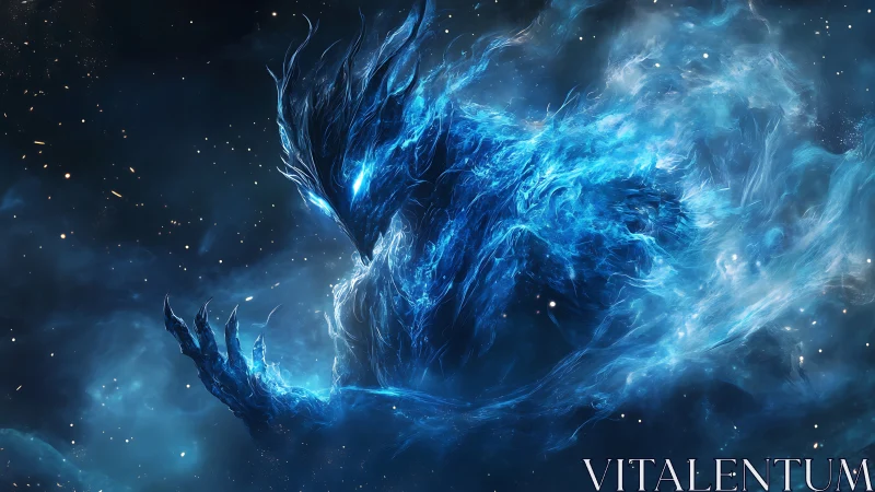 Nebula Wraith Unfurling in Electric Sapphire Storms.