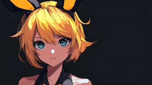 Anime girl with yellow hair and black bunny ear headband.