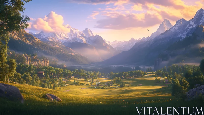 Radiant alpine valley rendered in high-fidelity digital depth.