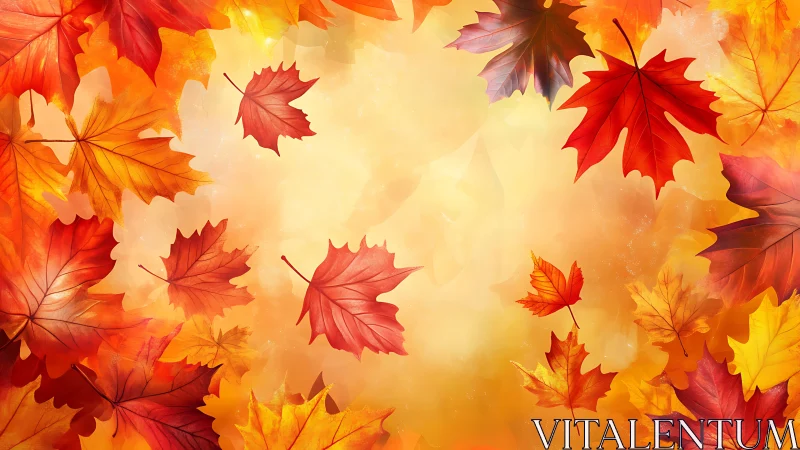 Amber leaf whirl dancing across a glowing autumn sky.