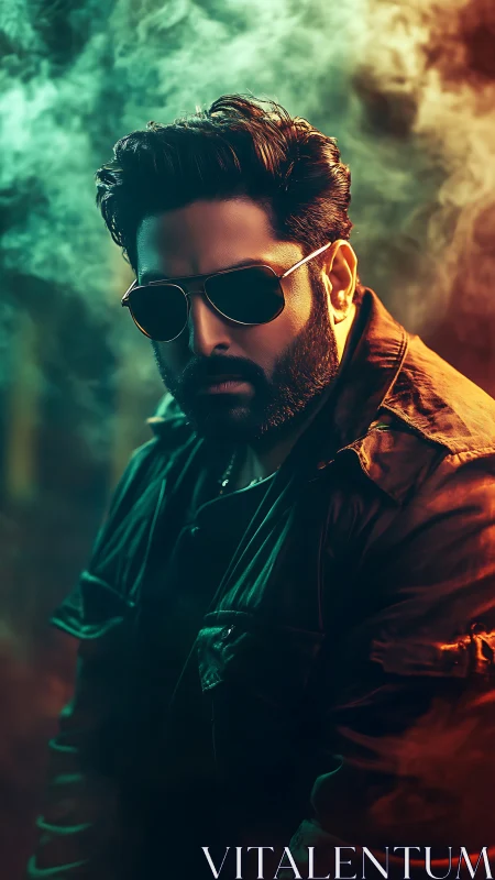 Cinematic low‑key portrait with bicolor smoke and hard rim lighting