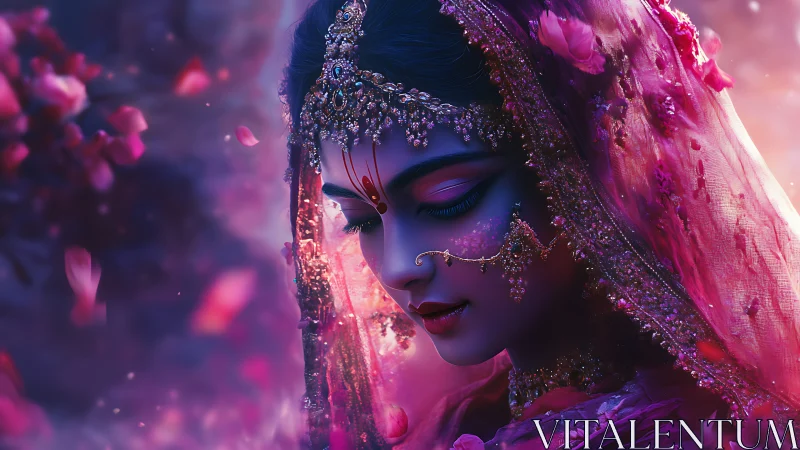 Digital portrait of veiled woman with jeweled headpiece.