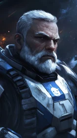Veteran white‑bearded space marine commander in tactical armor