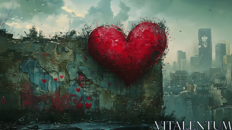 Fractured Giant Heart: Urban Decay Metaphor Post-Apocalyptic Cityscape
