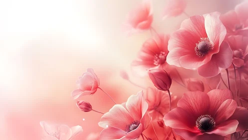 Pink Anemone Flowers in Soft Focus Gradient.