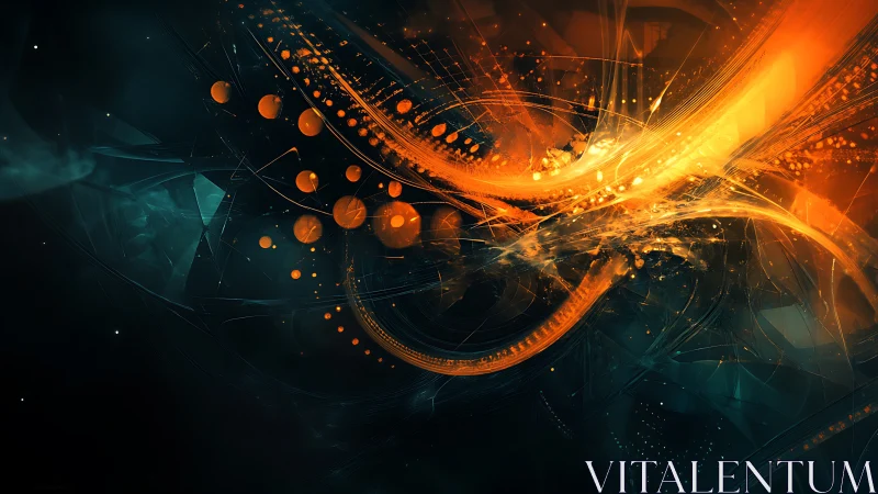 Dynamic orange plasma arcs traverse teal void with layered motion