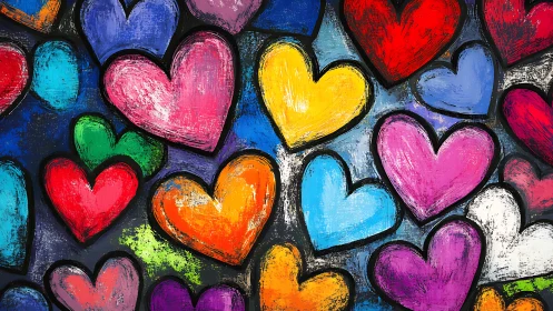 Vibrant Colored Hearts Collage: Love and Joy in Pop Art