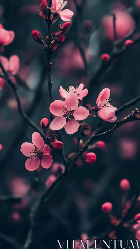 Pink Blossom Branches with Deep-Focus Bokeh Rendering.