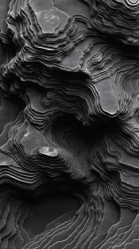Monochrome stratified rock relief with topographic contour layering