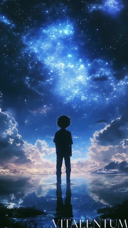 Sky-dusted dreamer listens to galaxies whisper above