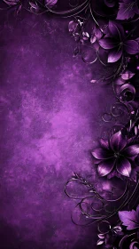 Purple Floral Digital Composite with Ornate Flourishes and Texture Overlay