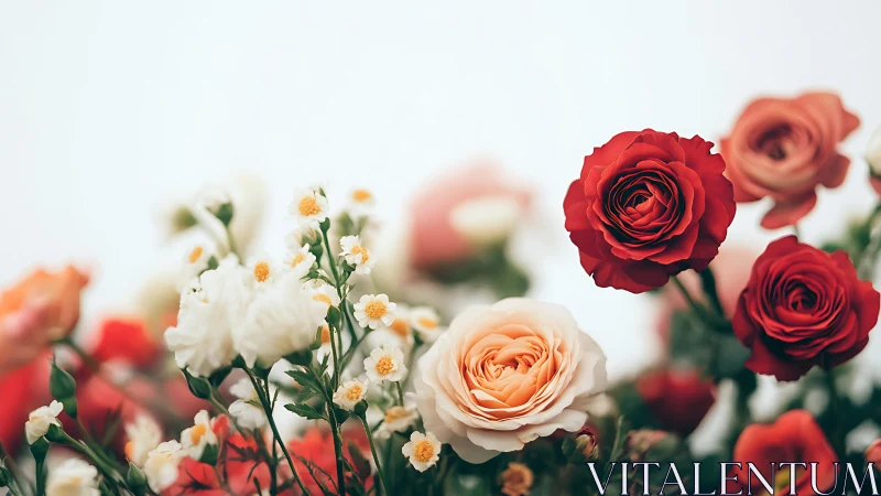 Mixed Garden Roses and Daisies in Focus.