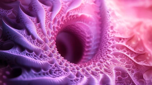 Fractal vortex rendered in luminous pink organic surfaces.