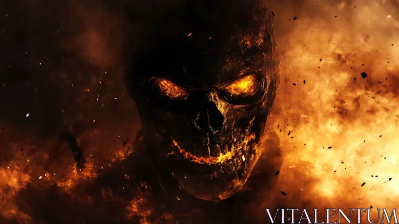 Fiery skull emerges boldly from swirling flames and sparks