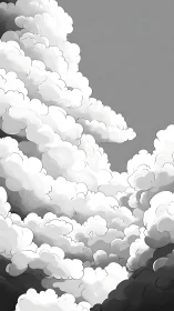 Layered grayscale cumuliform clouds in vertical composition.
