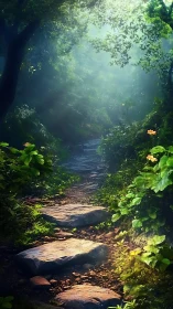 Enchanted Forest Stream Hidden in Dappled Sunlight.