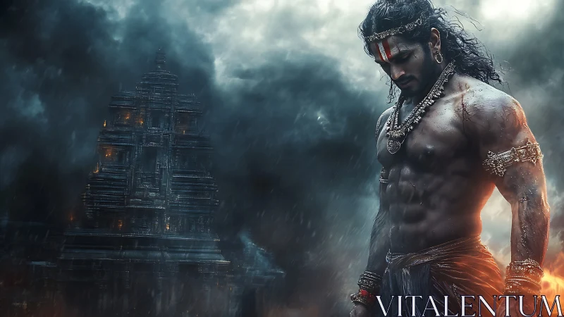 Stormbound warrior before the temple of gathering thunder.