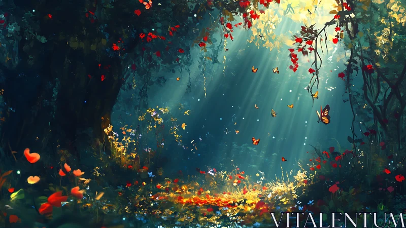 Enchanted Forest: Luminous Garden with Butterflies.