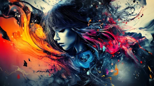 Dreamlike portrait flows through bold swirling cosmic color