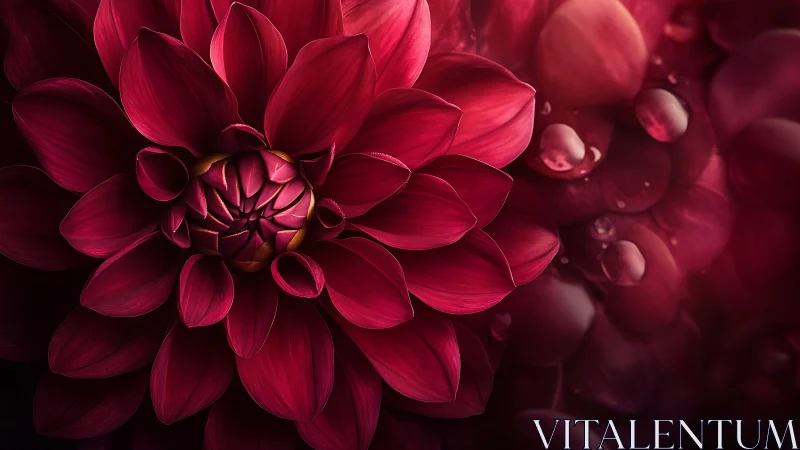 Deep Crimson Dahlia Blossom with Layered Petals and Bokeh Background