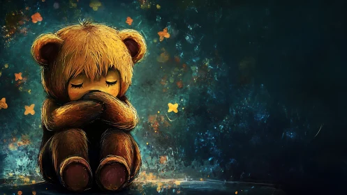 Sleepy starlit teddy curling into a pocket of quiet night.