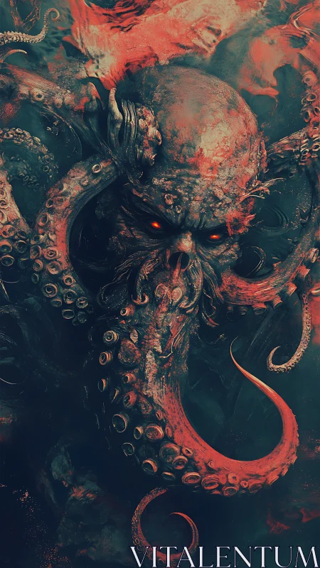 Abyssal warlord rises with burning eyes and bloodlit coils.