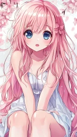 Blossom-soft anime girl under drifting sakura daydreams.