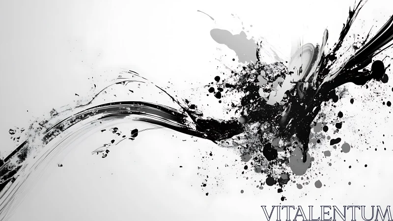 Dynamic black ink splash abstract art on white background.