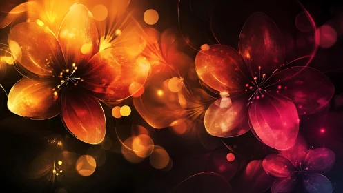 Luminescent Floral Forms Against Dark Background