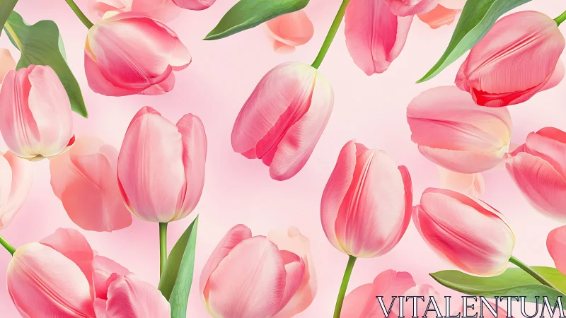 Pink Tulips Scattered Pattern Against Soft Background
