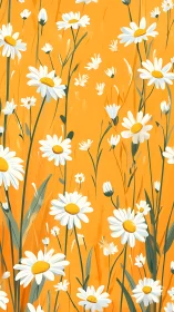 Daisy Field Pattern: White Petals with Golden Centers Against Warm Orange Backdrop.